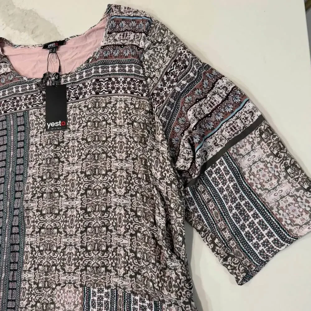 Yesta by X Two NWT Plus Size 3/4 Sleeve Tunic Top Womens 20 Lined Paisley Floral - Picture 3 of 9